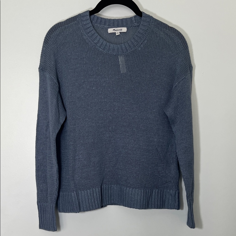 SOLD NWT Madewell Slate Blue 100% Linen Drop Shoulder Sweater